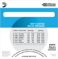 DADDARIO EXP11 AKUSTİK GİTAR TEL SETİ, EXP COATED, 80/20 BRONZE,    