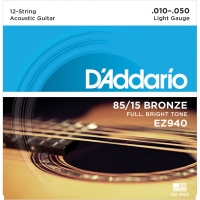 DADDARIO EZ940 AKUSTİK GİTAR TEL SETİ, 12 TELLİ, 85/15 BRONZE, LI D'addario EZ940, 85/15 Bronze - Light - 12 Telli Akustik gitar tel seti (.010-.050)